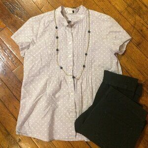 J.Crew Polka Dot Short Sleeve Blouse with Pleats